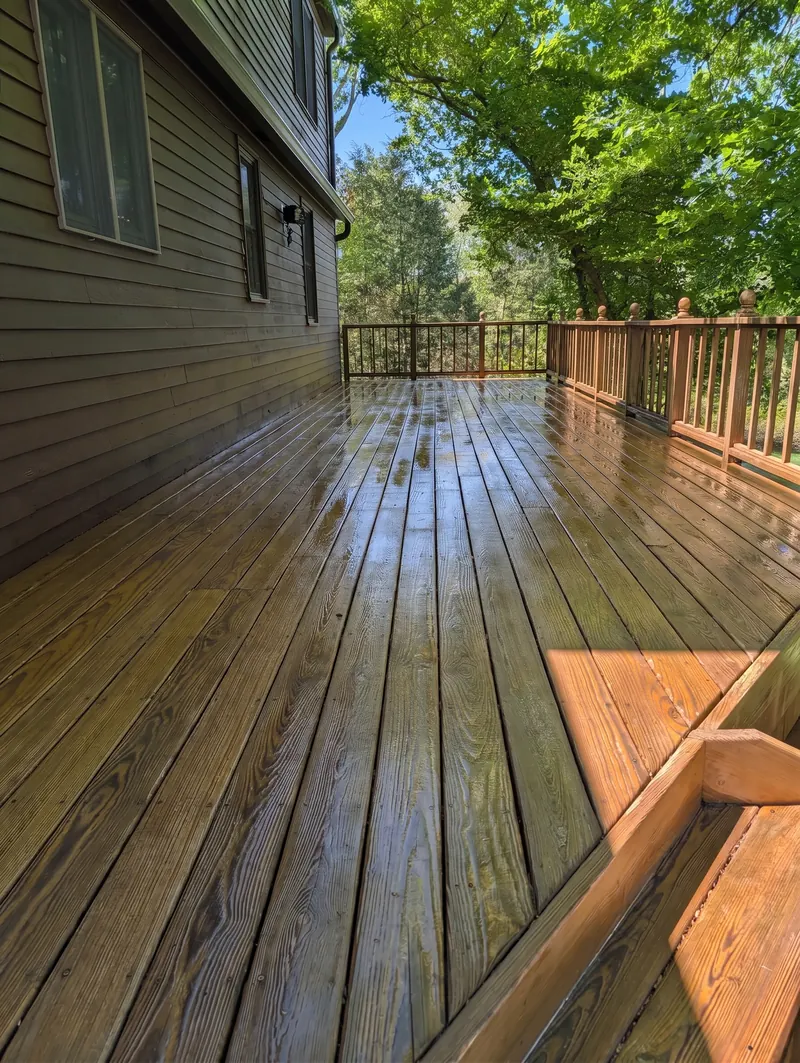 Freshly cleaned wood deck in Durham, Connecticut