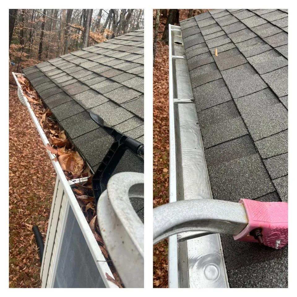 Before and after gutter cleaning in Madison, CT